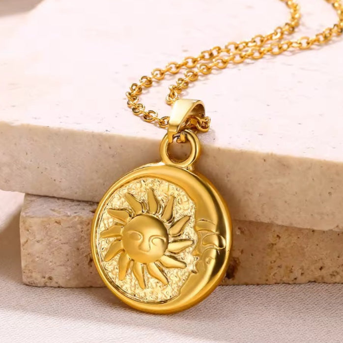 Γυναικείο Ατσάλινο Κολιέ - SunMoon Necklace (χρυσό, ασημί)