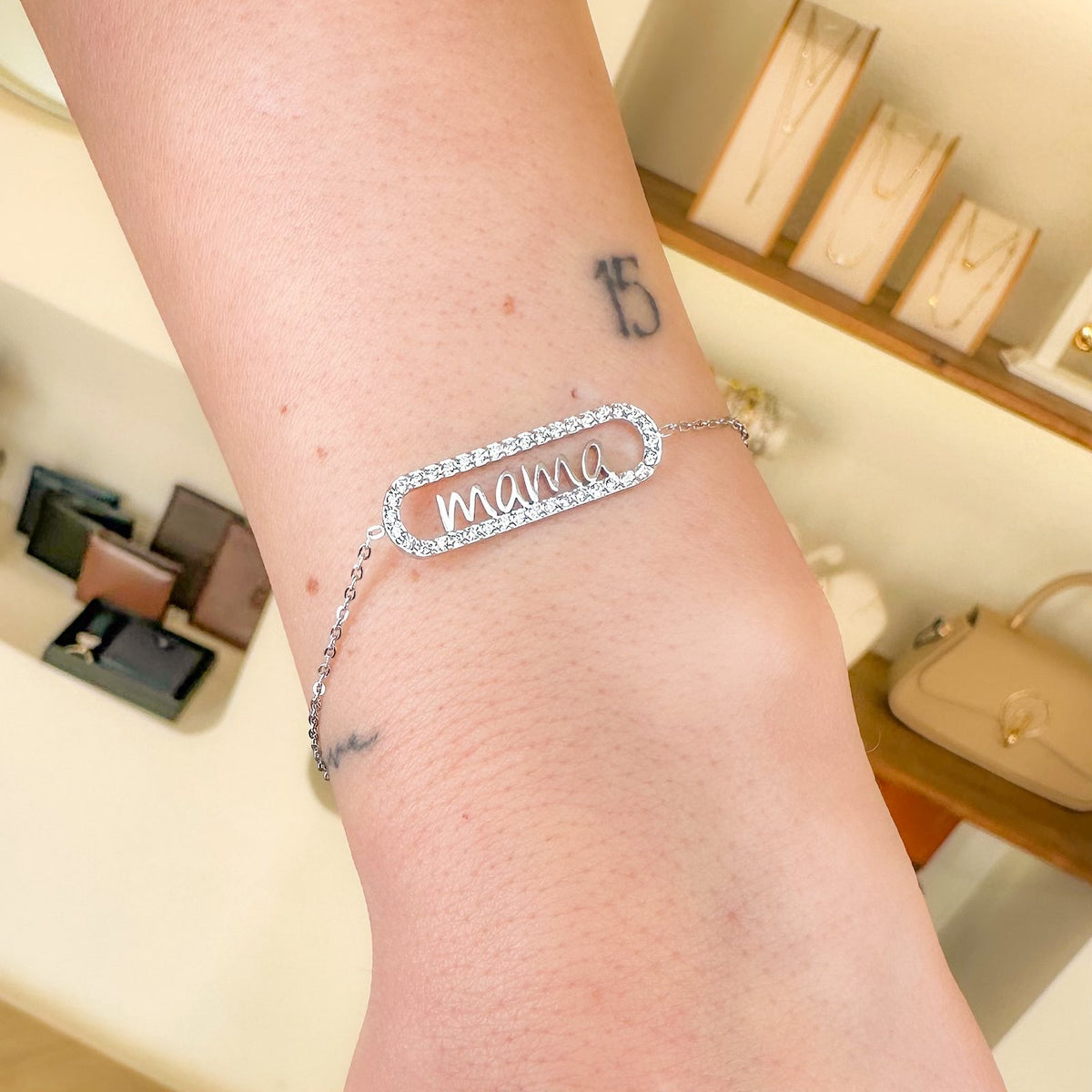 Γυναικείο Ατσάλινο Βραχιόλι - Strassy Mama Bracelet (χρυσό, ασημί)