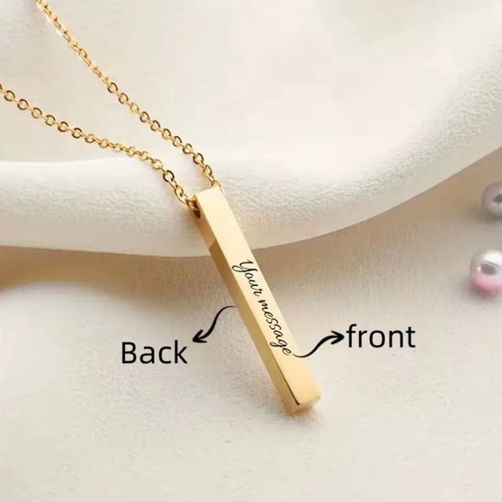 Ατσάλινο Κολιέ Με Μπάρα Χάραξης - Square Bar Pendant (χρυσό, ασημί)