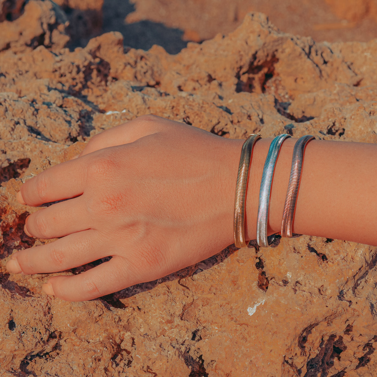 Ατσάλινη Αλυσίδα Χεριού - Snake Flat Bracelet (ασημί, χρυσό, ροζ χρυσό)