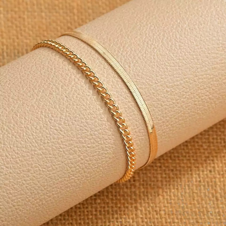 Ατσάλινη Αλυσίδα Ποδιού - The Anklet Set 2 ( χρυσό, ασημί)