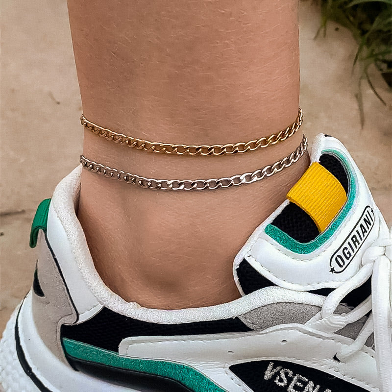 Ατσάλινη Aλυσίδα Ποδιού - Cuban Anklet (χρυσό, ασημί)