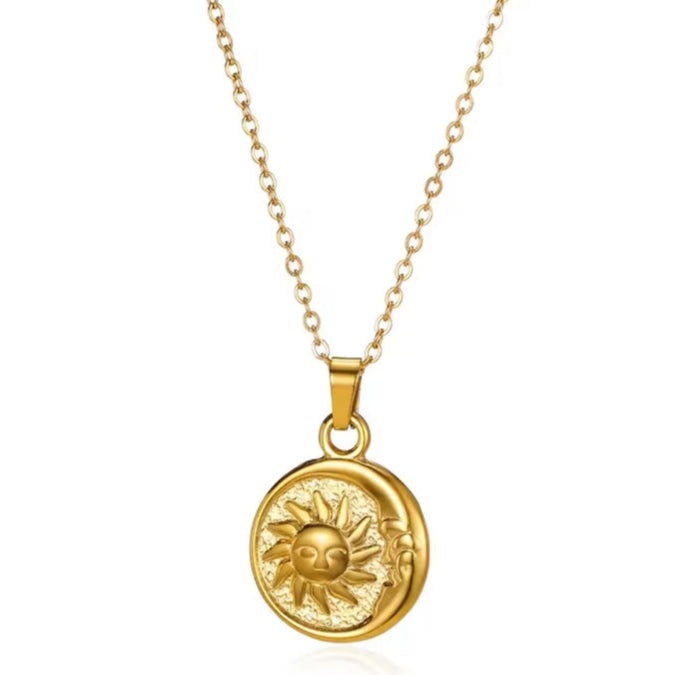Γυναικείο Ατσάλινο Κολιέ -  SunMoon Necklace (χρυσό, ασημί)