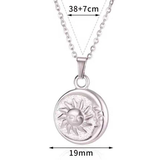 Γυναικείο Ατσάλινο Κολιέ -  SunMoon Necklace (χρυσό, ασημί)