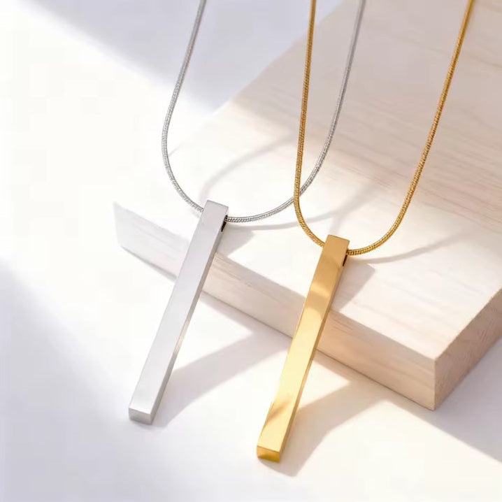 Ατσάλινο Κολιέ Με Μπάρα Χάραξης  - Square Bar Pendant (χρυσό, ασημί)