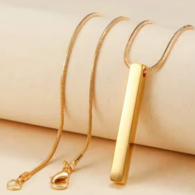 Ατσάλινο Κολιέ Με Μπάρα Χάραξης  - Square Bar Pendant (χρυσό, ασημί)