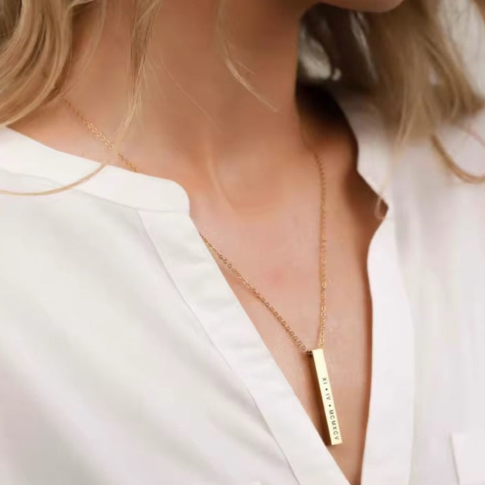 Ατσάλινο Κολιέ Με Μπάρα Χάραξης  - Square Bar Pendant (χρυσό, ασημί)