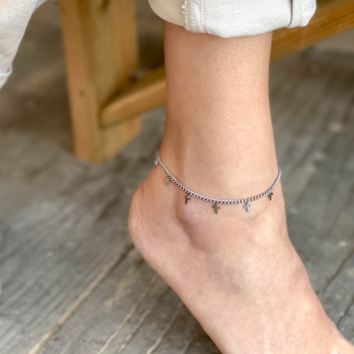 Ατσάλινη Αλυσίδα Ποδιού - Crossies Anklet (χρυσό, ασημί)