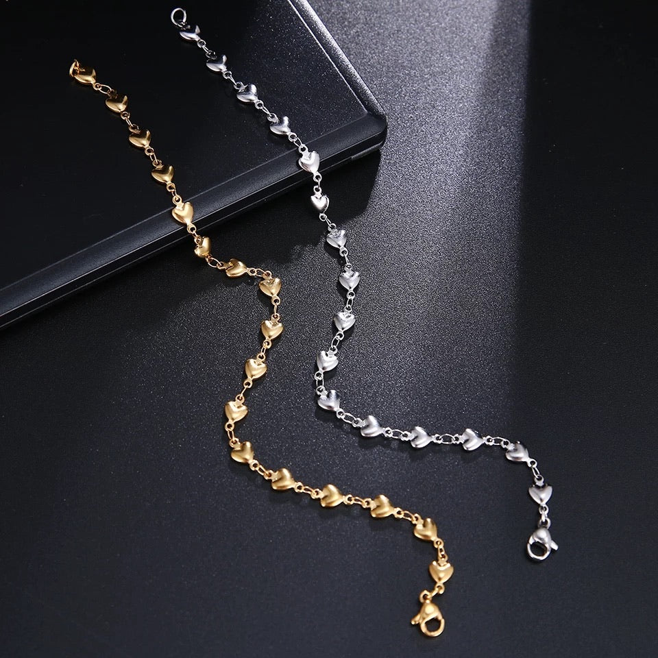 Ατσάλινο Βραχιόλι Με Καρδιές - Hearty Chain Bracelet (χρυσό, ασημί)