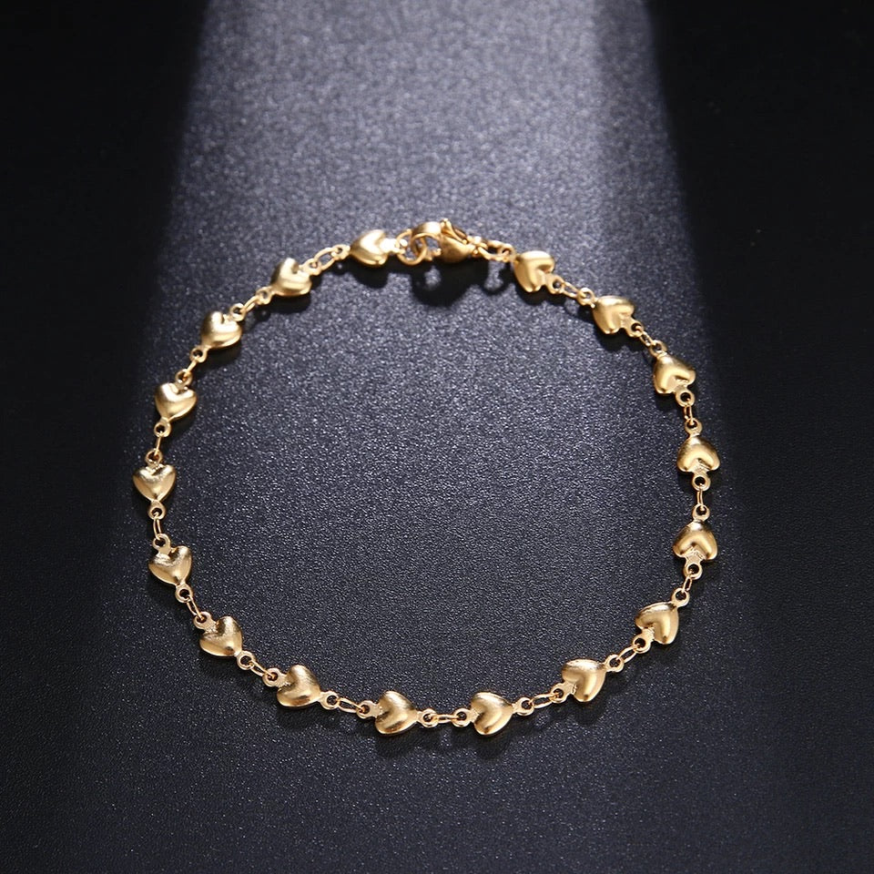 Ατσάλινο Βραχιόλι Με Καρδιές - Hearty Chain Bracelet (χρυσό, ασημί)