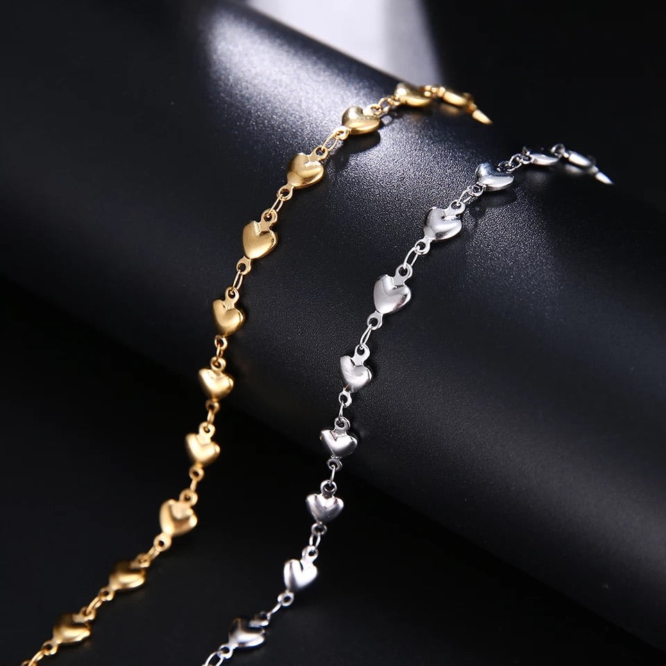 Ατσάλινο Βραχιόλι Με Καρδιές - Hearty Chain Bracelet (χρυσό, ασημί)