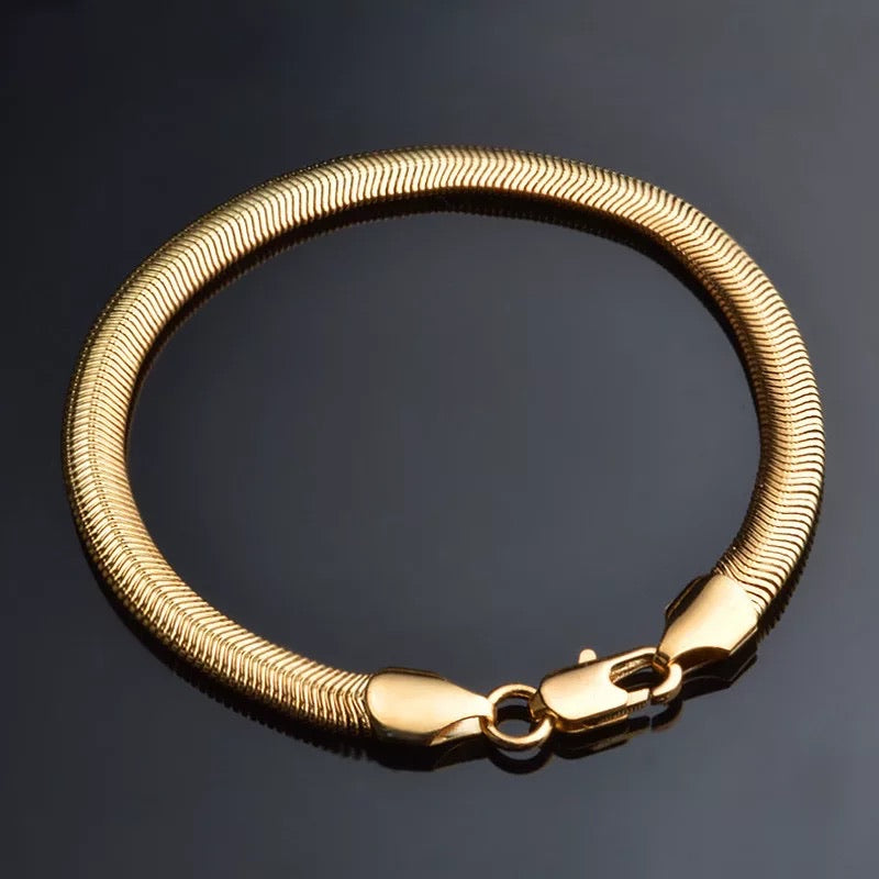 Ατσάλινη Αλυσίδα Χεριού - Snake Flat Bracelet (ασημί, χρυσό, ροζ χρυσό)